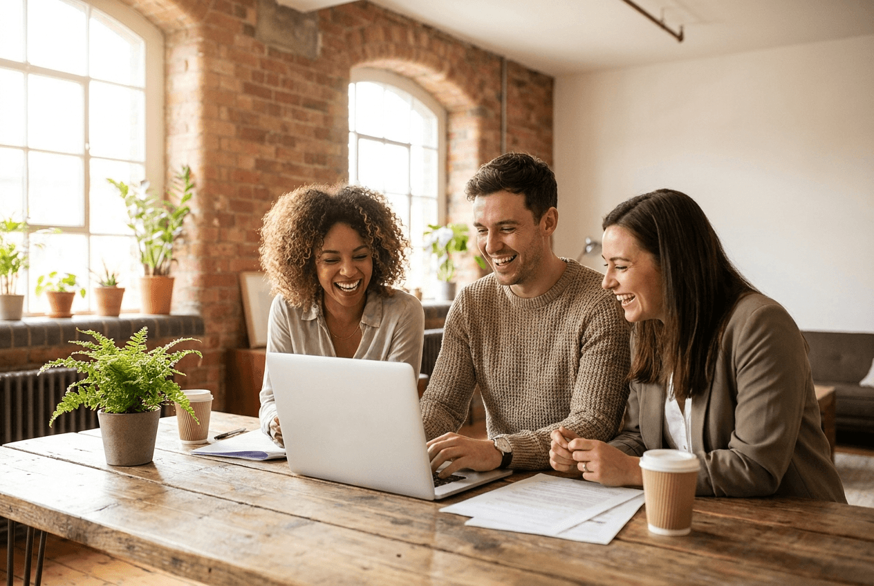 A small agency team collaborating on a laptop